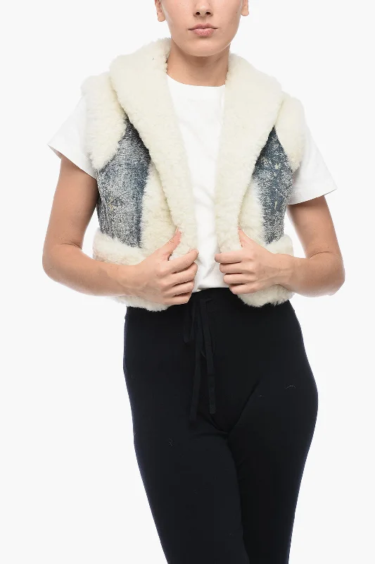 women's thermal long coat -Dolce & Gabbana Shearling Cropped Fit Vest