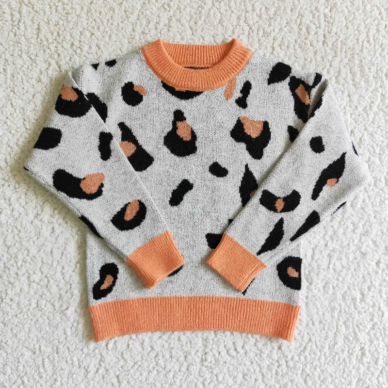 women's striped long sleeve shirt -Orange Leopard Sweater