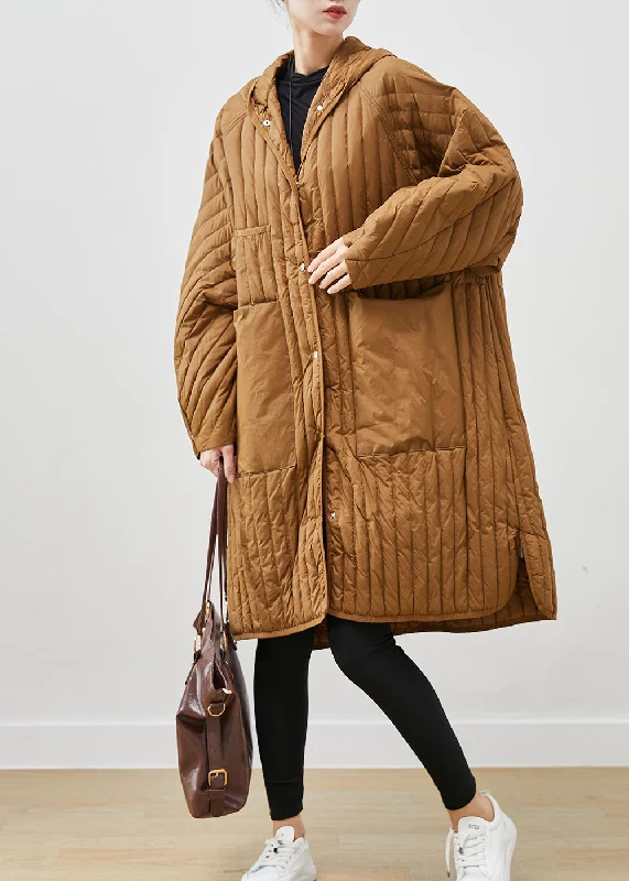 chic oversized blazer for women -Classy Khaki Oversized Pockets Thick Duck Down Down Coats Winter