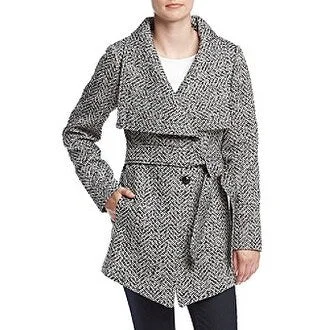 ladies' sporty windbreaker -Jessica Simpson Asymmetrical Button-Front Wrap Tweed Extra Large - Black - XL