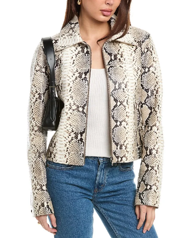 stylish knitted jacket for women -Michael Kors Zip Front Python-Embossed Leather Jacket