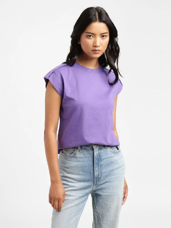 fashionable twisted hem top for women -Women's Regular Fit Purple T-Shirt