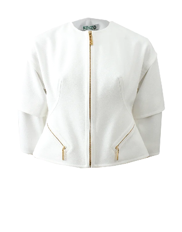 women's biker-style leather jacket -Textured Crepe Jacket