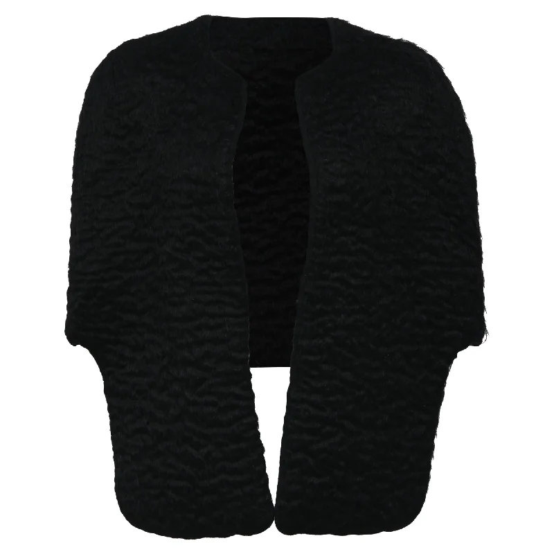 ladies' fleece zip-up jacket -Maison Margiela Open Cape Jacket in Black Mohair Wool