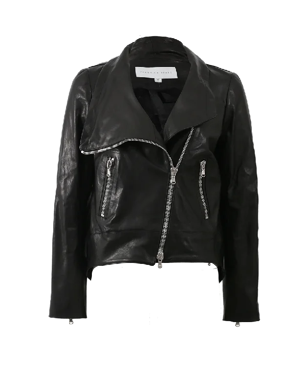 cropped faux leather jacket for women -Mission Moto Jacket