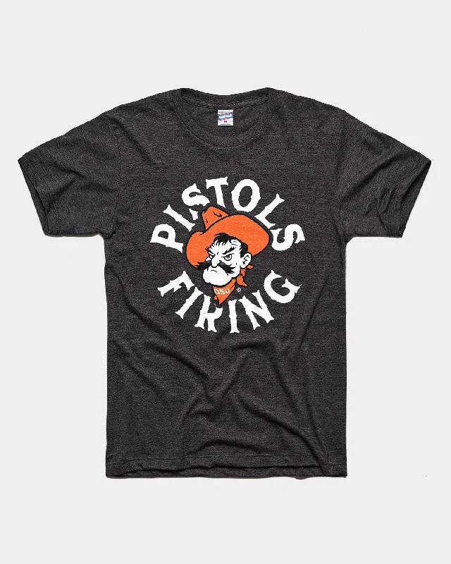 fitted ribbed blouse for women -Pistols Firing OSU Basketball Black T-Shirt