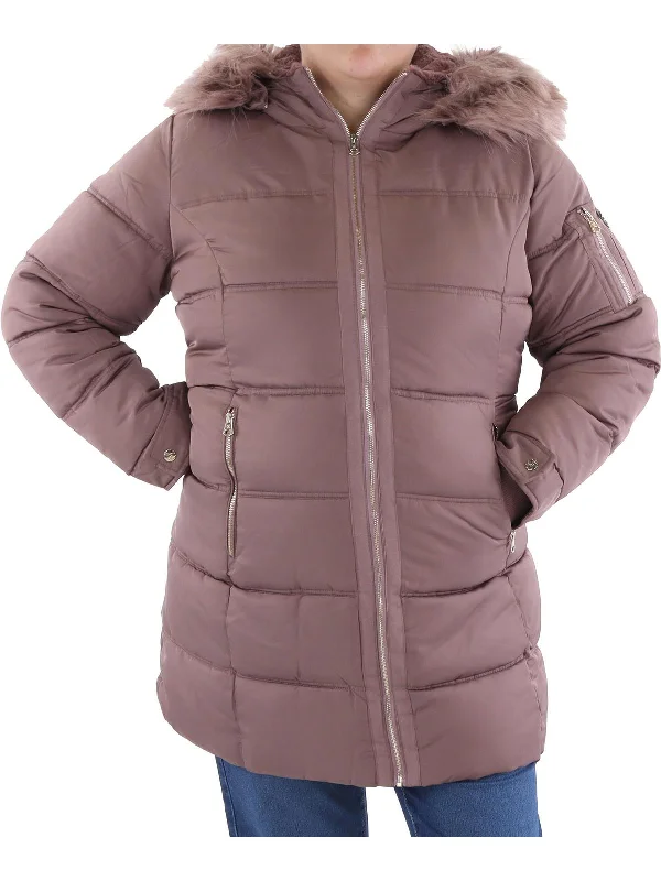 structured blazer jacket for women -Plus Womens Insulated Hooded Puffer Jacket