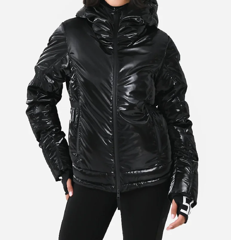 sleek satin bomber jacket for women -Joanna Glam Ski Jacket In Black