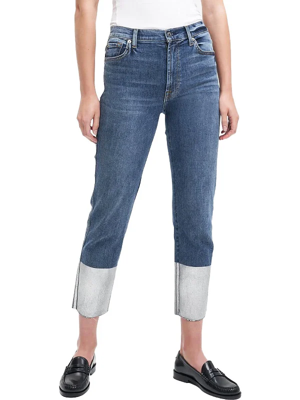 stretch flare-leg jeans for women -Bair Authentic  Womens High Waist Cropped Straight Leg Jeans