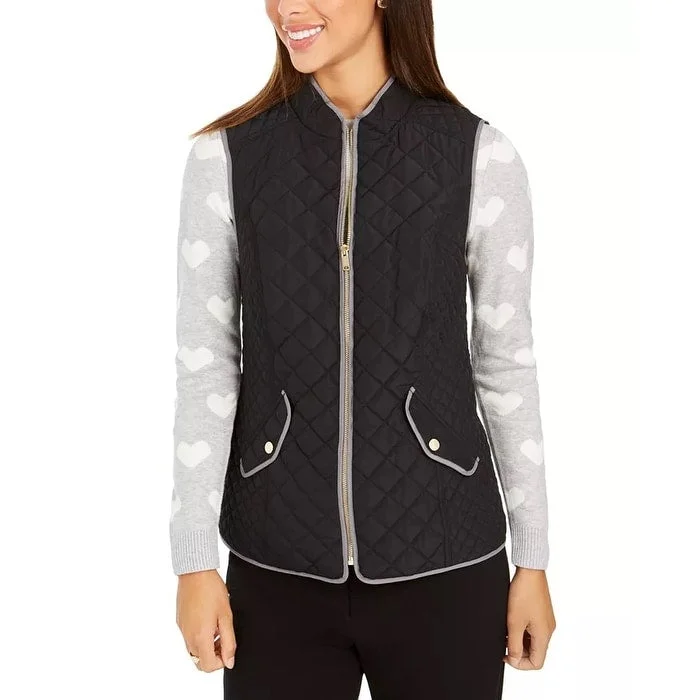 women's stylish blazer -Charter Club Women's Quilted Stand-Collar Vest Black Size Extra Small - X-Small