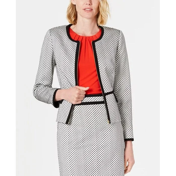 fitted wool blend coat for women -Calvin Klein Women's Piped Zip-Front Jacket Gray Size 2