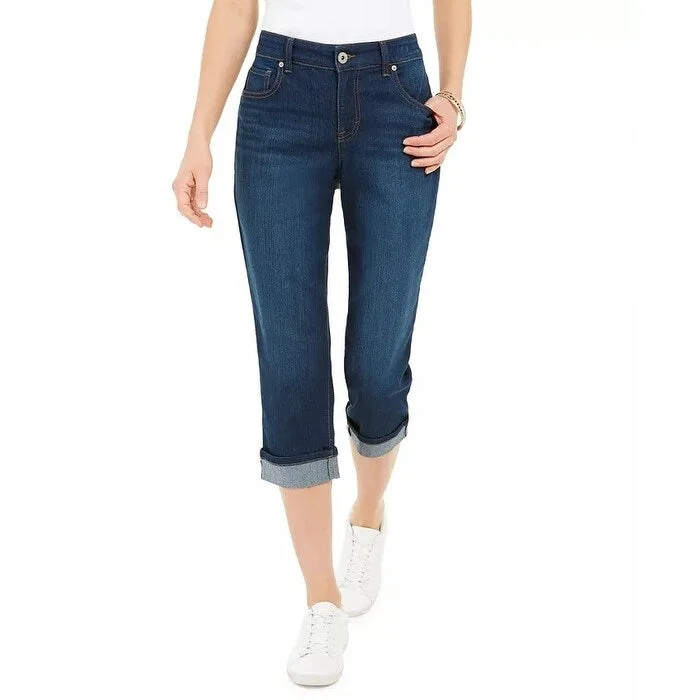 ladies' relaxed wide-leg denim -Style & Co Women's Curvy Cuffed Capri Jeans Blue Size 6