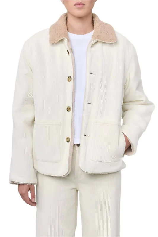 women's fur-trimmed parka -Townes Reversible Jacket In Milk Corduroy