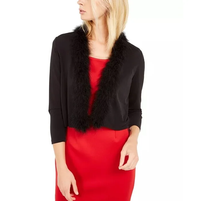 professional work blazer for women -Calvin Klein Women's Feather Trim Shrug Black Size X-Large - XL