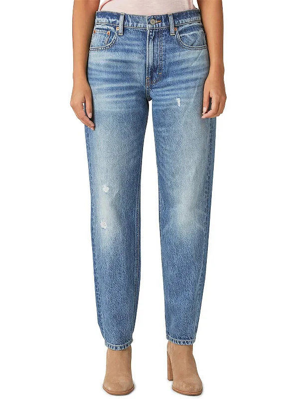 high-rise tapered jeans for women -Womens Relaxed Whisker Wash Straight Leg Jeans