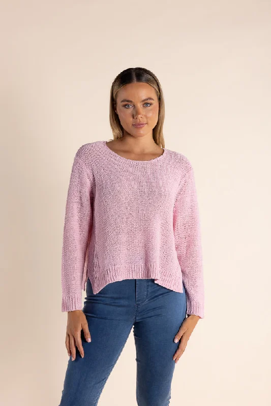 modern high-low hem top for ladies -Tape Yarn Knit - Pink Rose