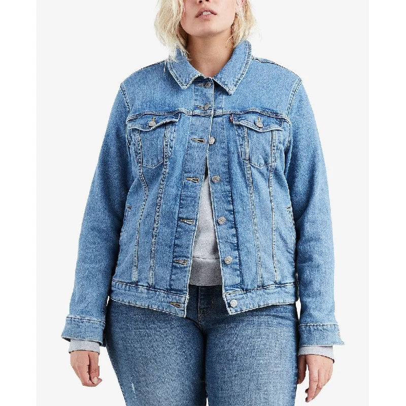 women's biker-style leather jacket -Levi's Women's Trendy Plus Size Denim Trucker Jacket Blue Size 3X