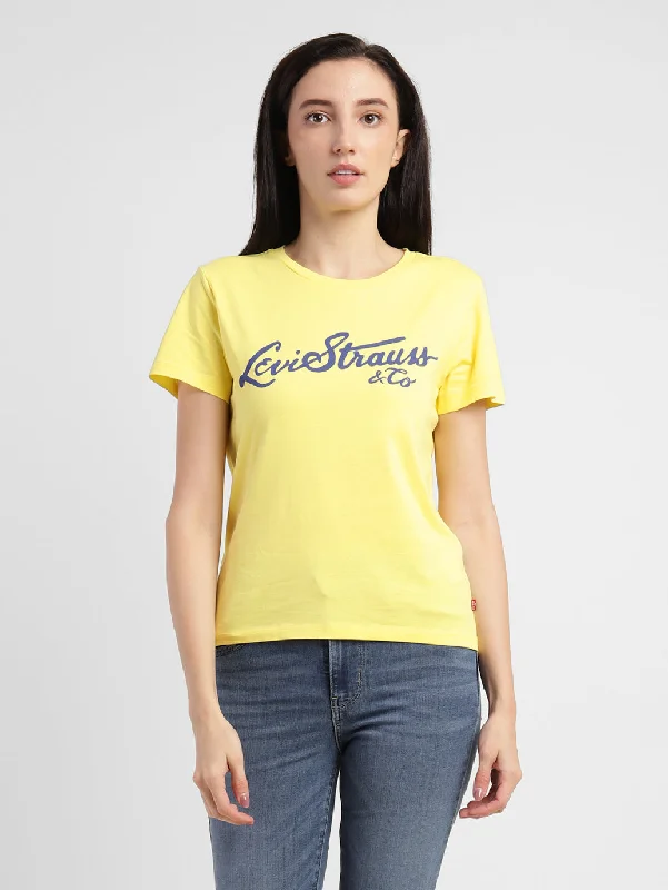 soft-touch modal t-shirt for women -Women's Brand Logo Round Neck T-shirt Yellow