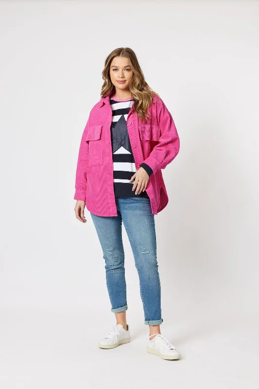 women's soft lounge top -Zoe Cord Shacket - Pink