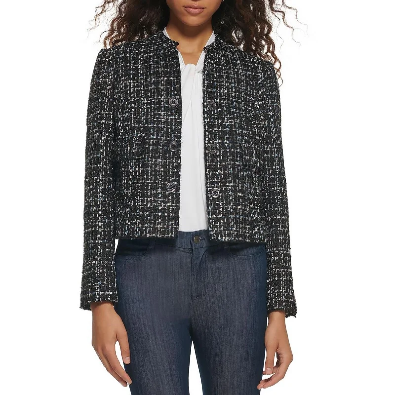 versatile trench coat for ladies -Tommy Hilfiger Womens Tweed  Collarless Blazer