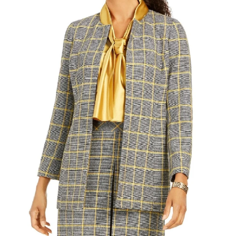 women's reversible coat -Kasper Women's Open-Front Plaid Jacket Yellow Size 10