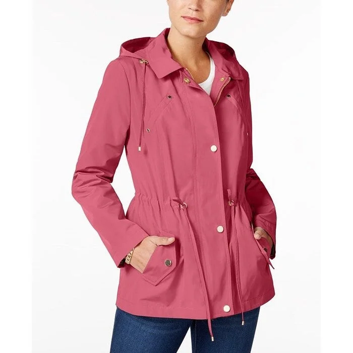 women's outdoor fleece jacket -Charter Club Women's Water-Resistant Hooded Anorak Jacket In Regular And Petite Dark Pink Size Large