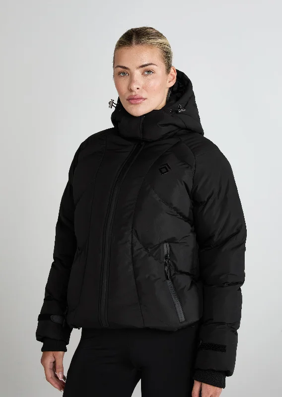 ladies' long hooded winter coat -Black Puffer Coat