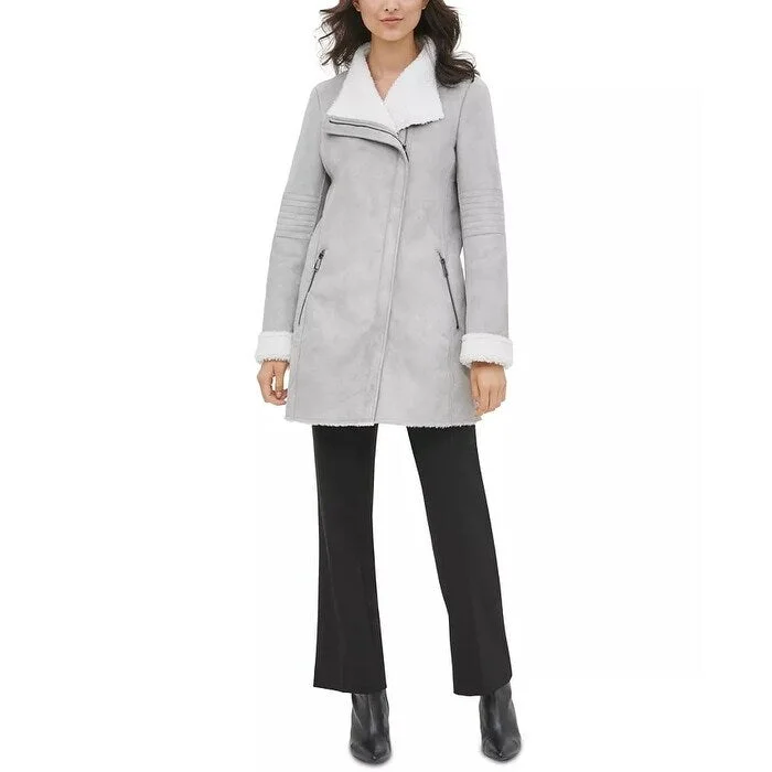 lightweight quilted jacket for women -Calvin Klein Women's Faux-Shearling Coat Silver Size X-Large - XL