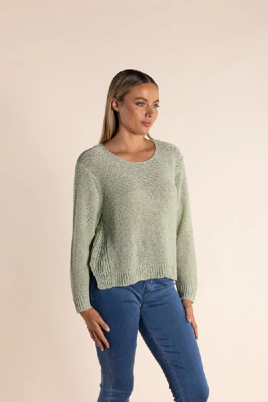 elegant crochet lace blouse for women -Tape Yarn Knit - Soft Green