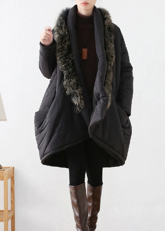 military-style coat for women -Plus Size Black Fur Collar Warm Thick Parka Winter