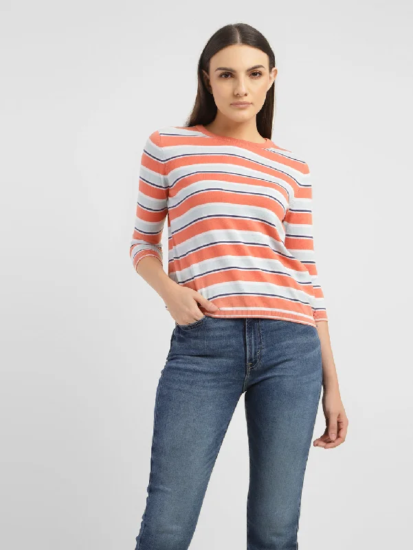 women's breathable linen tunic -Women's Striped Crew Neck T-shirt