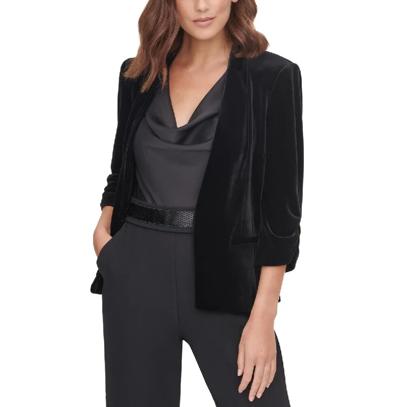 structured blazer jacket for women -Eliza J Womens Velvet Workwear Open-Front Blazer