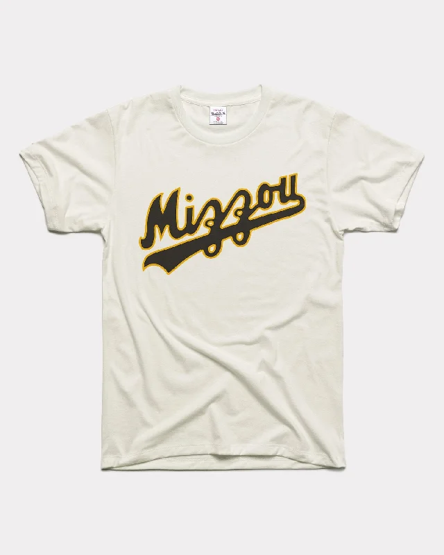 soft cotton t-shirt for women -Mizzou Tigers Script Vintage White T-Shirt