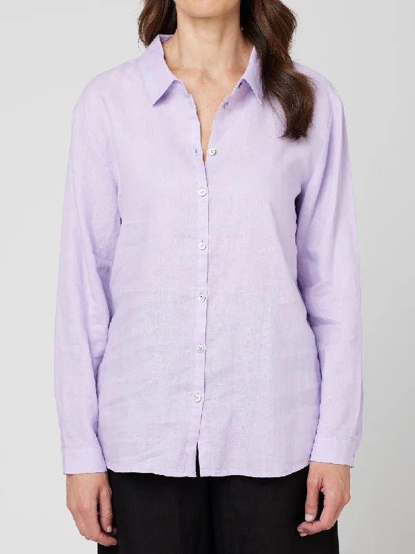 ladies' lightweight summer top -Boyfriend Linen Shirt - Lilac