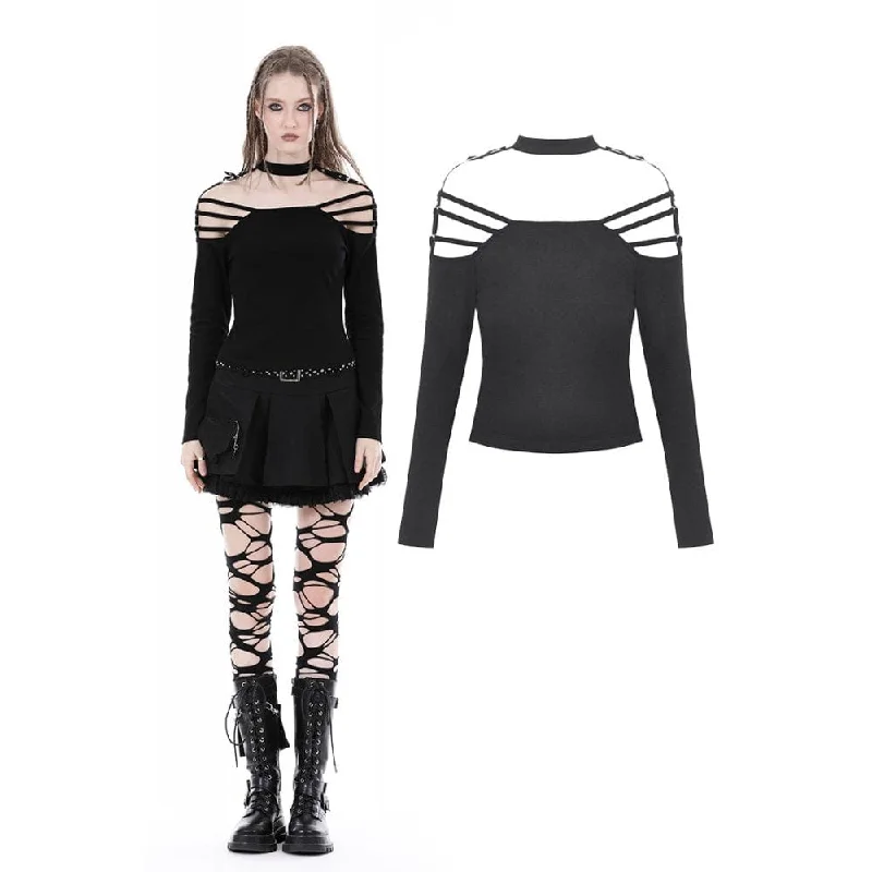 chic asymmetrical top for women -Women's Punk Off Shoulder Buckle Blouse