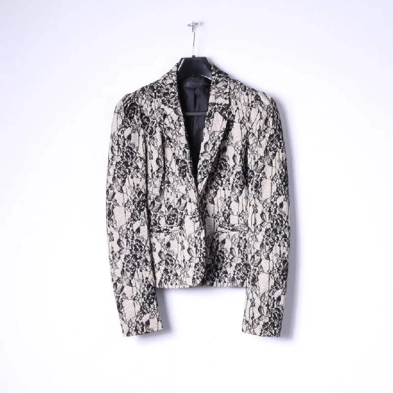 women's lightweight cargo jacket -Kardashian Kollection Womens 10 S Blazer Beige Black Lace Casual Jacket