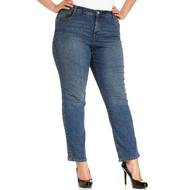 ripped high-waisted jeans for women -Style & Co Women's Plus Size Tummy-Control Slim-Leg Jeans Blue Size 24