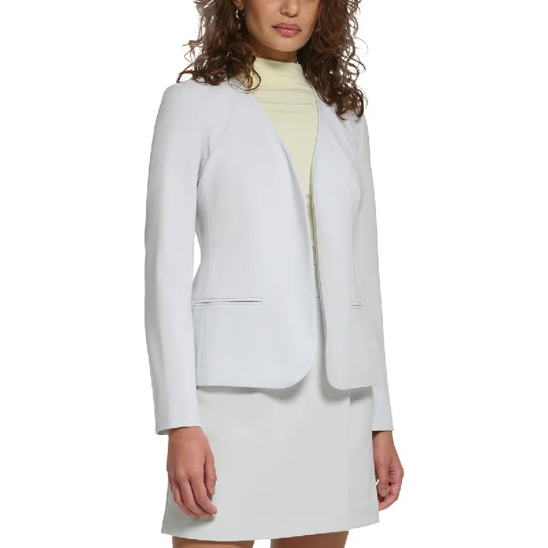 women's double-breasted coat -Calvin Klein Womens Petites Open Front Suit Separate Collarless Blazer