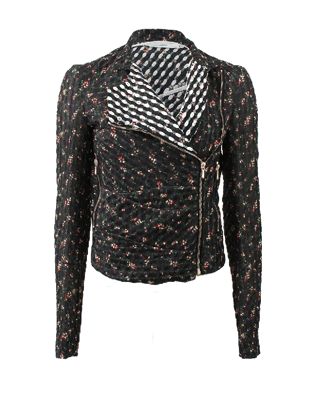 women's outdoor fleece jacket -Floral Biker Jacket