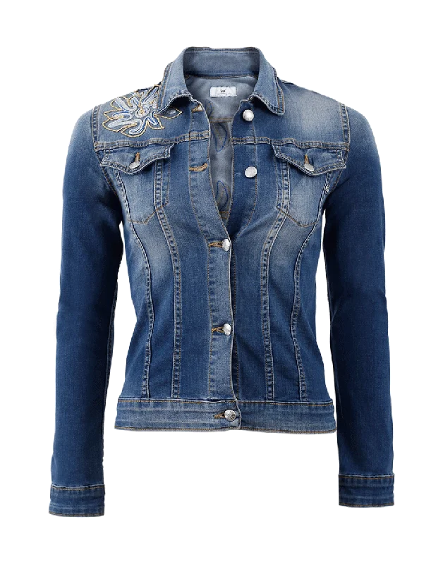 cozy teddy coat for ladies -Stretch Denim Jacket