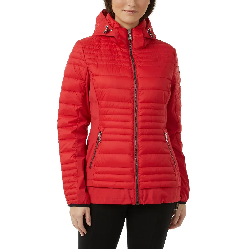 women's asymmetrical zip jacket -Pajar Women's Makani Channel Quilted Light Weight Mixed Media Jacket