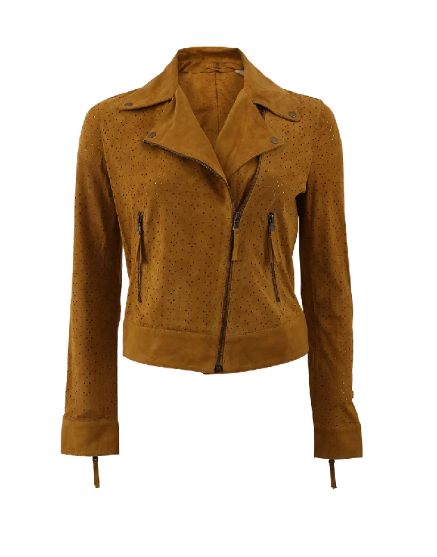 women's biker-style leather jacket -Perforated Suede Jacket