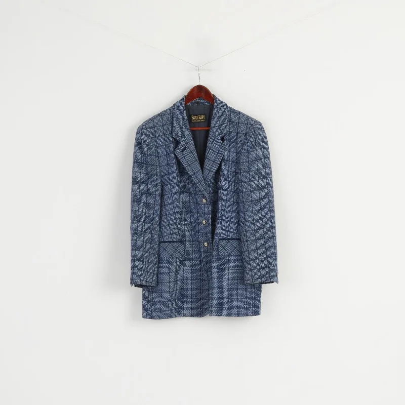 women's oversized corduroy jacket -Eugen Klein Women 42 16 Blazer Blue Vintage Wool Germany Shoulder Pads Jacket