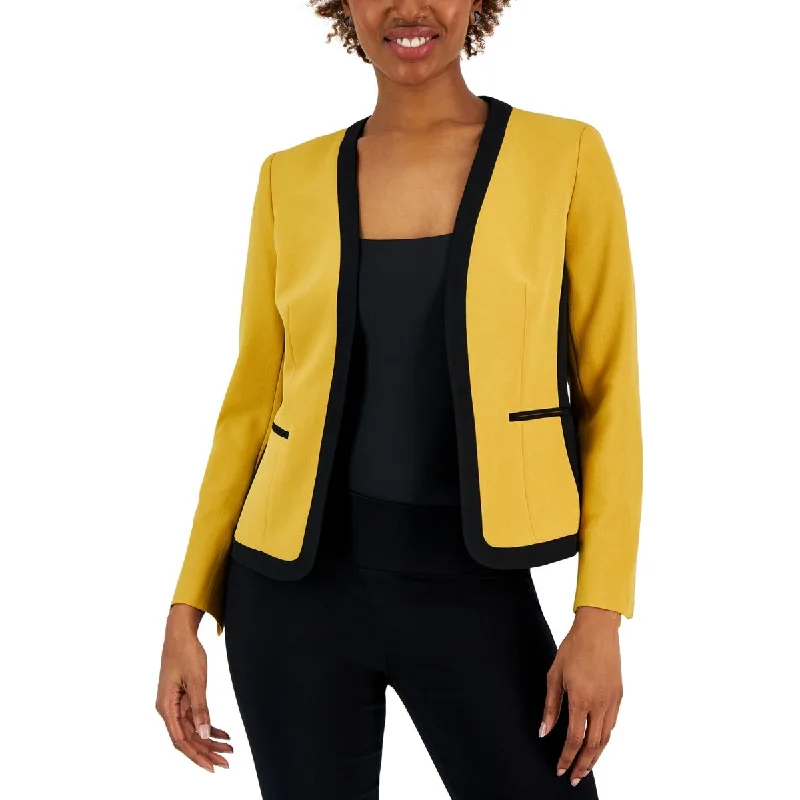 structured blazer jacket for women -Kasper Womens Contrast Trim Office Open-Front Blazer