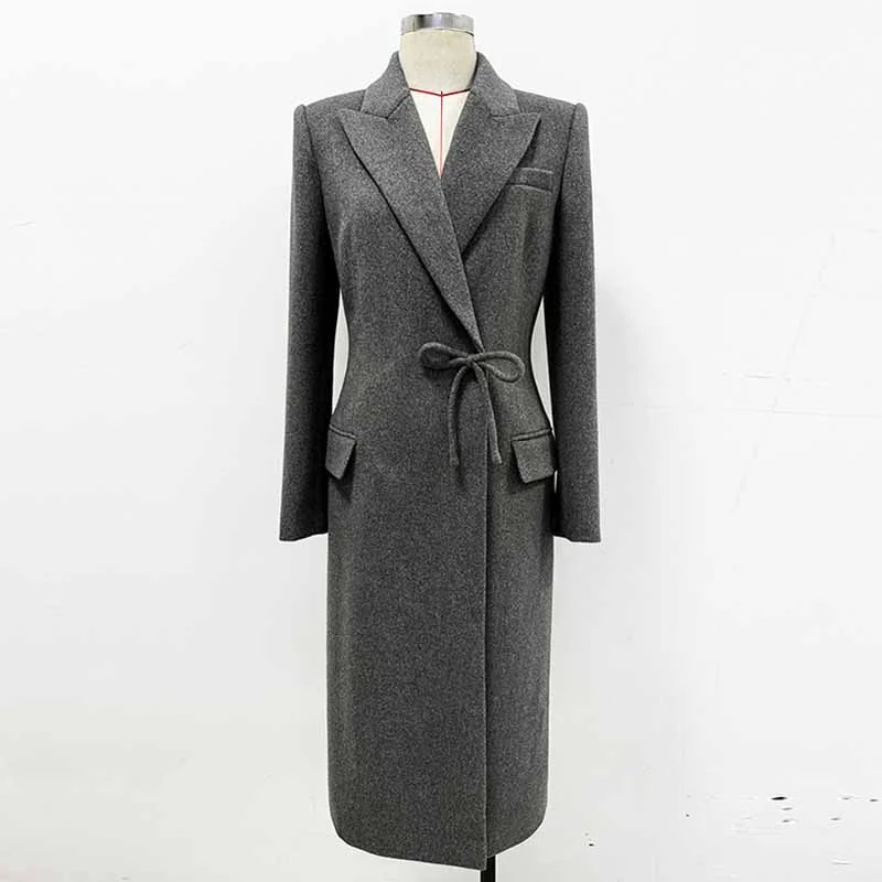 winter-ready women's parka -Women's Bow detail Wollen Coat Grey