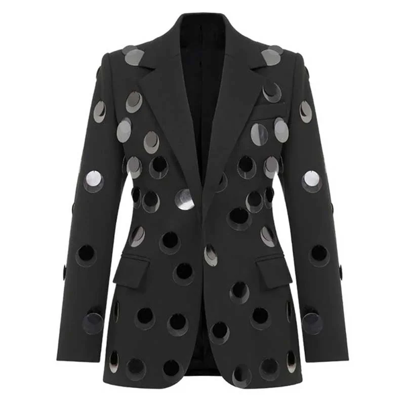 ladies' lightweight anorak coat -Black Blazer With Hand-Stitched Sequins