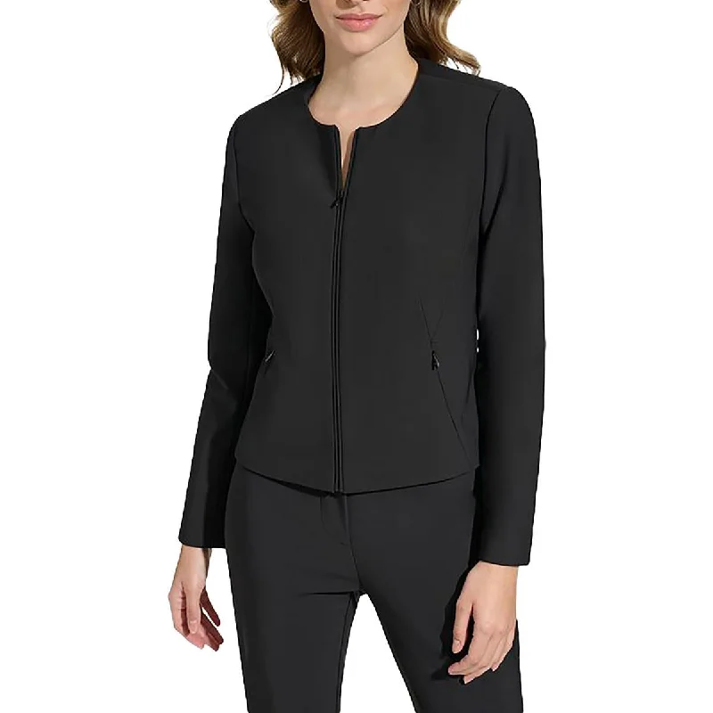 stylish knitted jacket for women -Calvin Klein Womens Shoulder Pads Pocketed Collarless Blazer