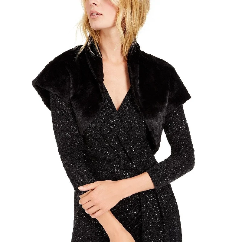 women's thermal long coat -Vince Camuto Women's Faux-Fur Shrug Black Size Medium