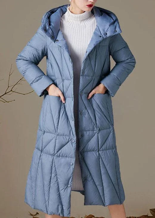 oversized women's coat -Simple Blue Button Pockets slim fit Winter Duck Down Down Coats