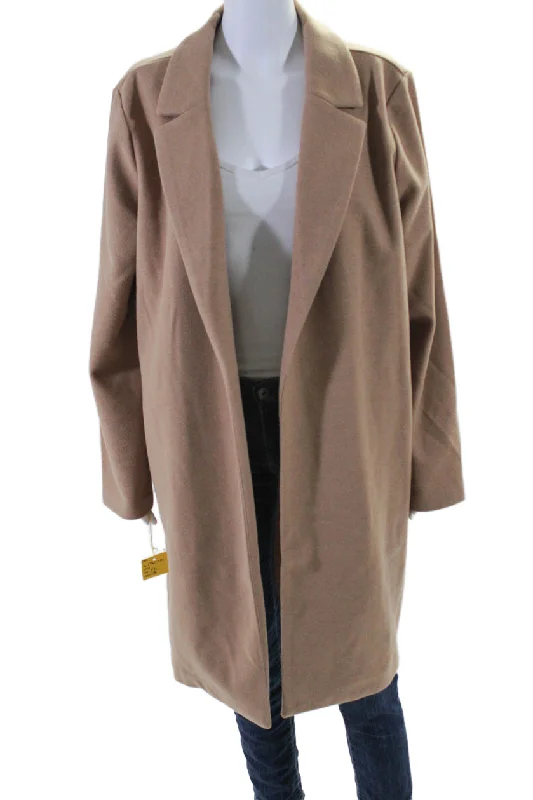 stylish leather jacket for women -Renuar Womens Solid Tan Open Front Long Sleeve Coat Jacket